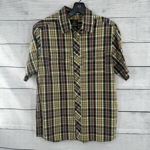 Prana Shirt Men's Size Small Plaid Short‎ Sleeve 100% Organic Cotton Snap Hiking